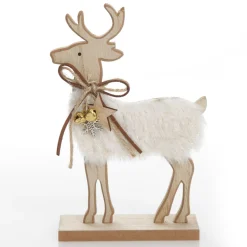 Wood Reindeer with Fur Christmas Ornament and Neck Tie Store