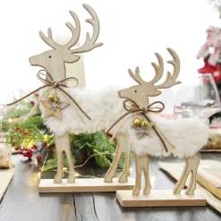 Wood Reindeer with Fur Christmas Ornament and Neck Tie Store