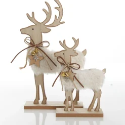 Wood Reindeer with Fur Christmas Ornament and Neck Tie Store