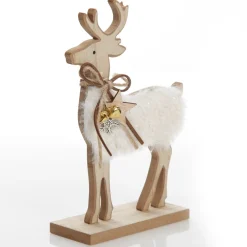 Wood Reindeer with Fur Christmas Ornament and Neck Tie Store
