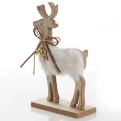 Wood Reindeer with Fur Christmas Ornament and Neck Tie Store