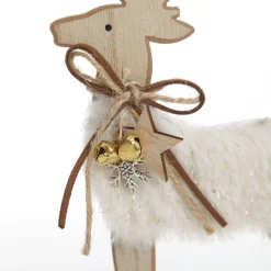 Wood Reindeer with Fur Christmas Ornament and Neck Tie Store