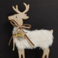 Wood Reindeer with Fur Christmas Ornament and Neck Tie Store