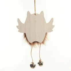 Wood White Owl with Closed Eyes Tree Decorations with Fur & Bells Store