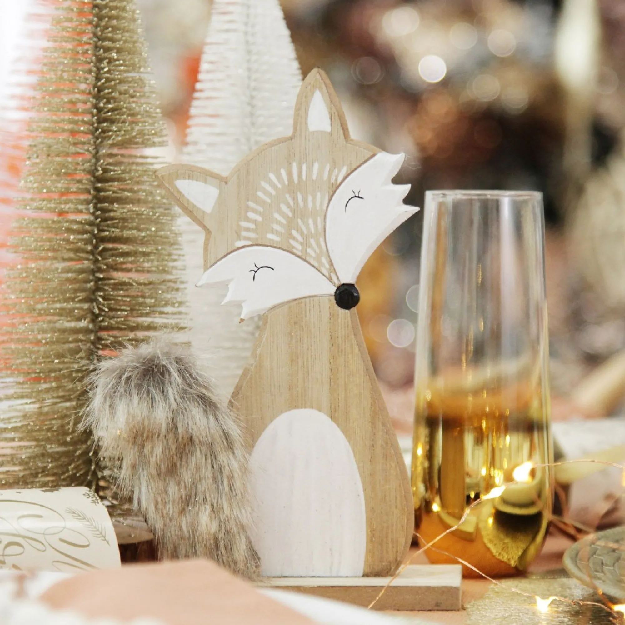Wooden Fox Ornament with Bushy Tail Cheap