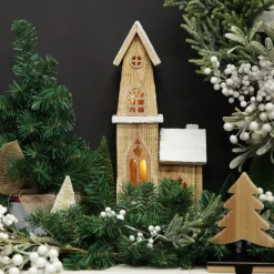 Wooden Light up House with Winter Snow Hot
