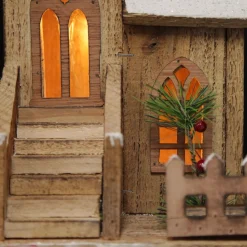 Wooden Light up House with Winter Snow Hot