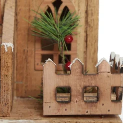 Wooden Light up House with Winter Snow Hot