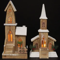 Wooden Light up House with Winter Snow Hot