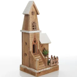 Wooden Light up House with Winter Snow Hot