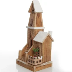 Wooden Light up House with Winter Snow Hot