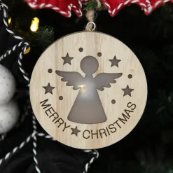 Wooden Lightup Angel Cut out Tree Decoration Discount
