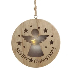 Wooden Lightup Angel Cut out Tree Decoration Discount