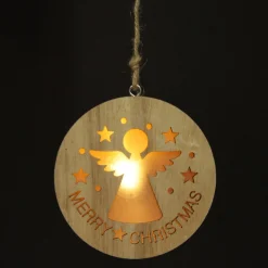 Wooden Lightup Angel Cut out Tree Decoration Discount